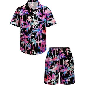 LecGee Boy's 2 Piece Outfits Hawaiian Shorts Sets Tropical Print Button Down Short Sleeve Shirt and Shorts in Kuwait