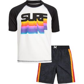 iXtreme Boys' Rash Guard Set - 2 Piece UPF 50+ Quick Dry Swim Shirt and Bathing Suit (12M-18)