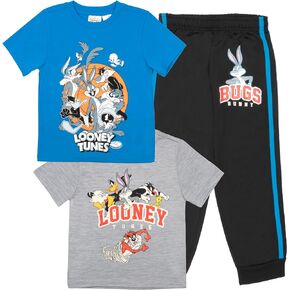 Looney Tunes Boys 3-Piece Set, Two Short Sleeve T-Shirts & Jogger Pants 3-Pack Bundle Set for Kids