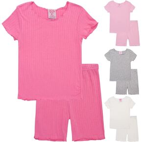 Girls' Pajama Set - 8 Piece Rib Knit Sleepwear Shirt and Pajama Shorts (4-6X)