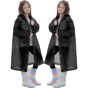 2 Pack Raincoats for Kids, Reusable Rain Ponchos with Hood and Sleeves Rain Coats for Boys and Girls