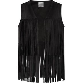 Noomelfish Kids Suede Fringe Vest Girls Sleeveless Hippie Tassels Jacket Cardigan (5-12 Years) in Kuwait