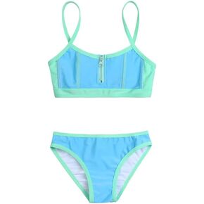Perfashion Girls Swimsuits Colorblocking Tankini Zipper Bikini 2 Piece Swimwears Beach Sport for 4-13 Years
