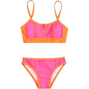 Perfashion Girls Swimsuits Colorblocking Tankini Zipper Bikini 2 Piece Swimwears Beach Sport for 4-13 Years