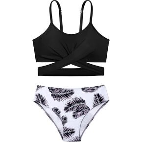 Girls Swimsuits Bikini Set Two Piece Bathing Suit Criss Cross Girls' Swimwear with Chest Pad in Kuwait