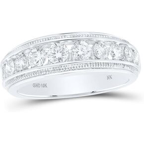 Solid 10K White Gold Real Natural Diamond Mens Wedding Band Anniversary Ring 1-1/2 Carat (1.50 Cttw)