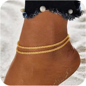 Ankle Bracelets for Women - 14K Gold/Silver Anklets for Women Waterproof Women's Anklets set Snake/Cuban/Paperclip/Box/Block Bead Ankle Bracelets Adjustable Ankle Bracelets for Women Teen Girl Sumer Beach Jewelry Gift