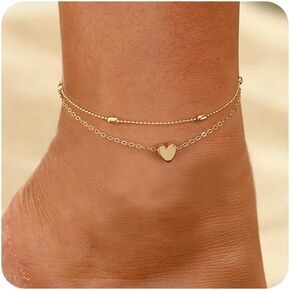 MIDEEO الذهب / الشظية أساور الكاحل للنساء، خلخال الذهب 14K للنساء للماء الكوبية وصلة القلب الخرز متعرجة حجر الراين الخلخال مجموعة الطبقات أساور خلخال للنساء الذهب والمجوهرات هدية in Kuwait