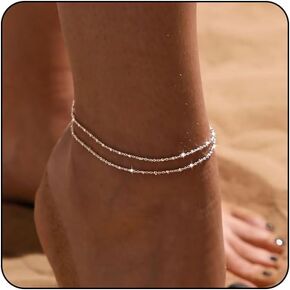 MIDEEO Gold/Sliver Ankle Bracelets for Women,14K Gold Anklets for Women Waterproof Cuban Link Heart Beads Herringbone Rhinestone Anklets Set Layered Anklet Bracelets for Women Gold Jewelry Gift in Kuwait