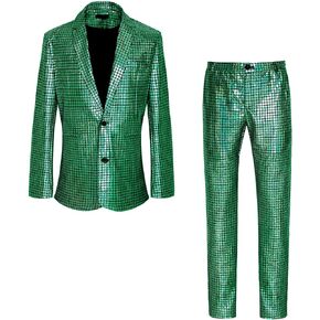 Men's 2 Pieces Shiny Suit Night Club Leisure Blazer Suits Disco Jacket and Pants Set