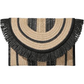 Verdusa Women's Fringe Straw Clutch Purses Woven Handbags Envelope Bag Wallet