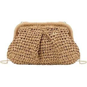 Straw Dumpling Clutch Purse,Summer Vacation Beach Crossbody Bag for Women,Raffia Wicker Rattan Woven Clutch