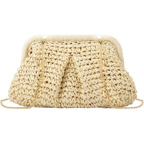 Straw Dumpling Clutch Purse,Summer Vacation Beach Crossbody Bag for Women,Raffia Wicker Rattan Woven Clutch