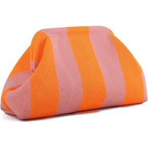 Oweisong Summer Beach Clutch Purses for Women Woven Crochet Handbags Dumpling Clutch Ruched Cloud Purse Casual Colorblock Bag