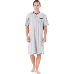 Keyocean Men Nightshirt, 100% Cotton Soft Comfy Short Sleeves Crew Neck Sleeping Loungewear
