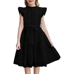 Arshiner Tween Girls Summer Dress Formal Ruffle Sleeve A Line Casual Elegant Dresses with Belt