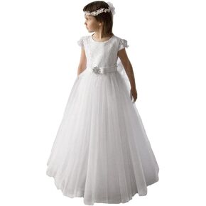 Holy First Communion Ivory Lace Tulle Wedding Party Flower Girls Dresses 1-12 Years
