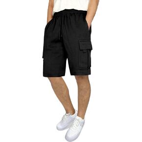 Mens Casual Sweat Cargo Cotton Shorts Drawstring Elastic Waist Athletic Workout Gym Jogger Shorts with 5 Pockets
