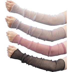 OIIKI 4 Pairs Women's Long Mesh Sleeves, Ultra-thin Lace Sun UV Protection Cooling Mesh Arms Legs Sleeves, Fingerless Gloves Accessories for Party Outdoor Sport Activities Driving Christmas Halloween