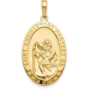 Solid 14k Yellow Gold Catholic Patron Saint Christopher Medal Pendant Charm - 36mm x 18mm