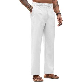 Linen Pants for Men Casual Pants with Pockets Wide Leg Linen Beach Pants Linen Lounge Pants Linen Yoga Pants