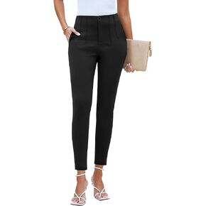 GRAPENT Cropped Pants for Women Dressy Casual High Waisted Pleated Pants Lightweight Stretch Slim Ankle Trousers Pants