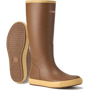 HISEA Men's Deck Boots Insulated Rubber Boots Knee High Waterproof Fishing Boots with Fabric Lining Rain Boots for Men Outdoor Work Boots