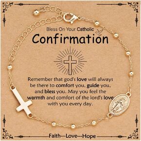 Catholic Gifts for Women Girls, Rosary Beads Virgin Mary Cross Charm Link Chain Bracelet Religious Baptism First Communion Confirmation Birthday Jewelry Gifts for Daughter Granddaughter
