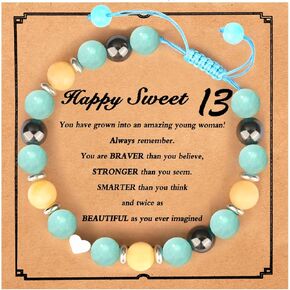 Natural Stone Bracelet Gifts for Girls Women, Inspirational Encouragement Gifts for Women, Heart Bracelets as Birthday Gifts for Teen Girls with Message Card