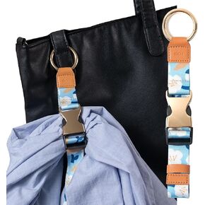 Travel Carry Strap with Ring Hooks and Buckle, Jacket Gripper for Travel, Add a Bag Luggage Strap, Adjustable Bag Grip Holder, Travel Carry Clip for Carry-on Bag, Backpack (Aquatic Orchid)
