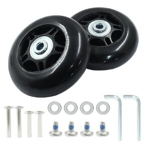 2 Pack 75mm x 24mm Suitcase Replacement Wheels Lnline Skate Wheels Travel Bags Caster Rubber Wheels Luggage Wheels with Accessories, Black
