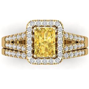 Clara Pucci 1.54 carat Emerald Round Cut Halo Solitaire Natural Citrine Wedding Anniversary Bridal Ring band set 14k Yellow Gold