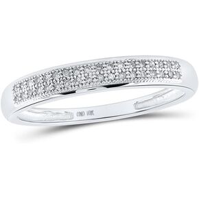 Jewels By Lux 10K White Gold Womens Round Diamond Pave Band Ring 1/10 Cttw