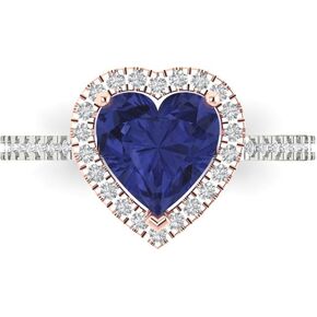 Clara Pucci 2.31 Heart Cut Solitaire with Accent Halo Simulated Tanzanite Designer Wedding Anniversary Bridal Ring 14k 2 Tone Gold