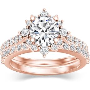 1.7 Carat (ctw) Round Cut Moissanite Bridal Sets Wedding Engagement Ring Sets for Women, White Gold Wedding Band Engagement Rings, Customizable Sterling Silver, 10k gold, 14k gold, 18k gold