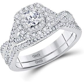 14K White Gold Womens Round Diamond Bridal Wedding Engagement Ring Band Set 3/4 Cttw
