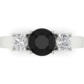 1.6 ct Brilliant Round Cut Solitaire 3 stone Natural Black Onyx Statement Anniversary Promise Engagement ring 18K White Gold