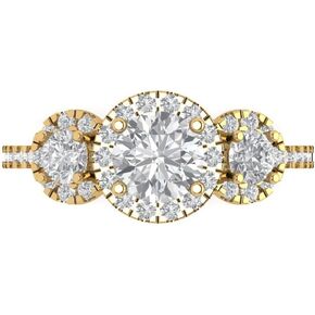Clara Pucci 1.85 ct Round Cut Halo Solitaire 3 stone Accent Moissanite Anniversary Promise Engagement ring Solid 18K Yellow Gold