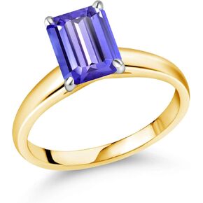 Gem Stone King 10K Yellow Gold with White Gold Prongs Blue Tanzanite Engagement Ring | 2.30 Cttw | Emerald Cut 9X7MM | Wedding Solitaire Anniversary Promise Gold Ring For Women in Saudi Arabia
