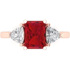 Clara Pucci 3.05 ct Emerald Trillion cut 3 stone Solitaire accent Stunning Simulated Pink Tourmaline Modern Promise Statement Ring 14k Rose Gold