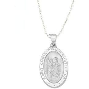 14k Yellow Gold and White Gold Polished Saint Christopher Oval Pendant Medal Necklaces