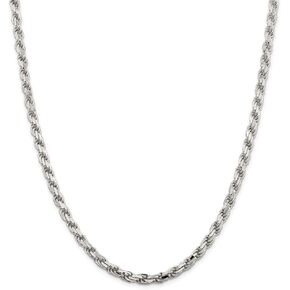 Chain Necklace White Sterling Silver Rope Diamond-cut 24 in 5.75 mm