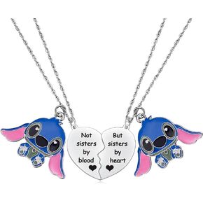 Best Friend Stitch Necklace Friendship Matching Heart Necklace for 2 Girls Lilo and Stitch Stuff Jewelry for Friends BFF Bestie