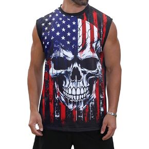 Mens USA Flag Stars and Stripes 4th of July Tank Tops Retro Muscle 1776 Sleeveless Shirt in Kuwait