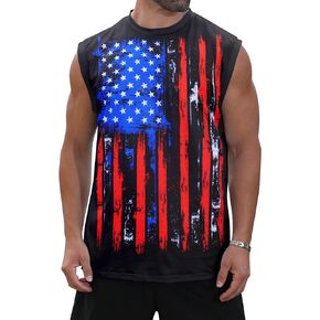 Mens USA Flag Stars and Stripes 4th of July Tank Tops Retro Muscle 1776 Sleeveless Shirt
