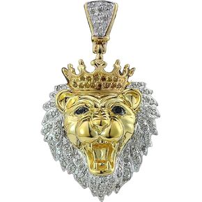 10k Yellow Gold Lion Head Diamond Charm Pendant, 35 x 20 mm Sparkle-Cut solid Lion king Pendant, 0.32 Cttw (I1-I2 Clarity; G-H Color)