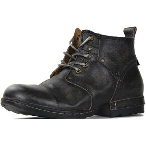 OSSTONE Moto Boots for Men Fashion lace-up Leather Chukka Boots Casual Shoes Metal Cleats OS-6015-3-A-US-R Metal Black