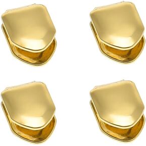 TOPGRILLZ Grillz Gold Tooth Cap Grillz Teeth Men Gold Teeth Grills for Your Teeth 4pcs 18K Gold/Silver Plated Single Grillz for Women Gold Jewelry Hip Hop Rapper Costume