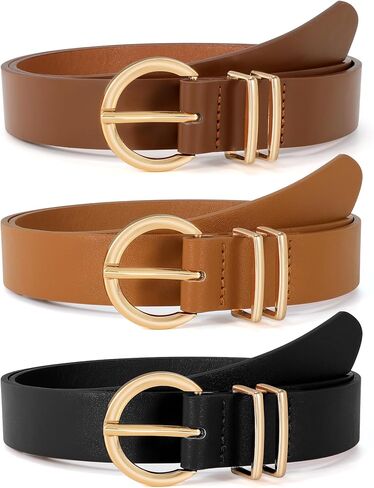 أحزمة جلدية نسائية من VONMELLI مكونة من 3 قطع لفساتين الجينز وحزام خصر للسيدات مع إبزيم ذهبي أنيق in Kuwait