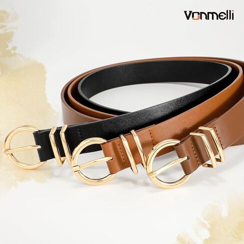 أحزمة جلدية نسائية من VONMELLI مكونة من 3 قطع لفساتين الجينز وحزام خصر للسيدات مع إبزيم ذهبي أنيق in Kuwait